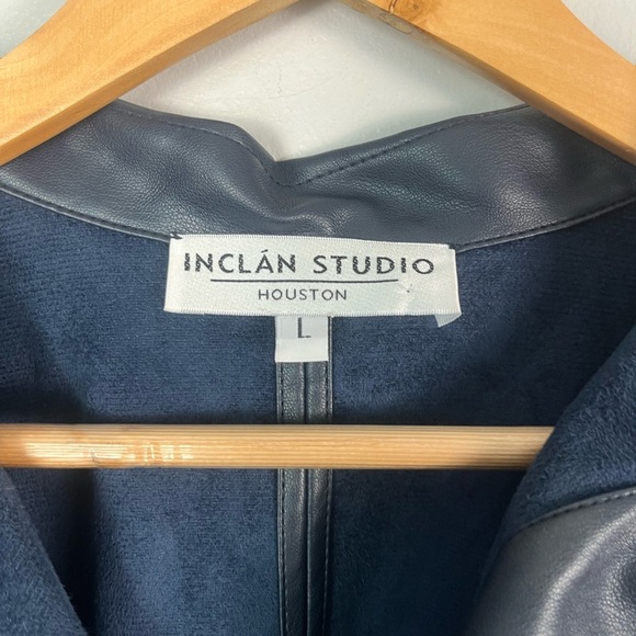 Inclan Studio vegan Leather blue blouse size large - Picture 2 of 8
